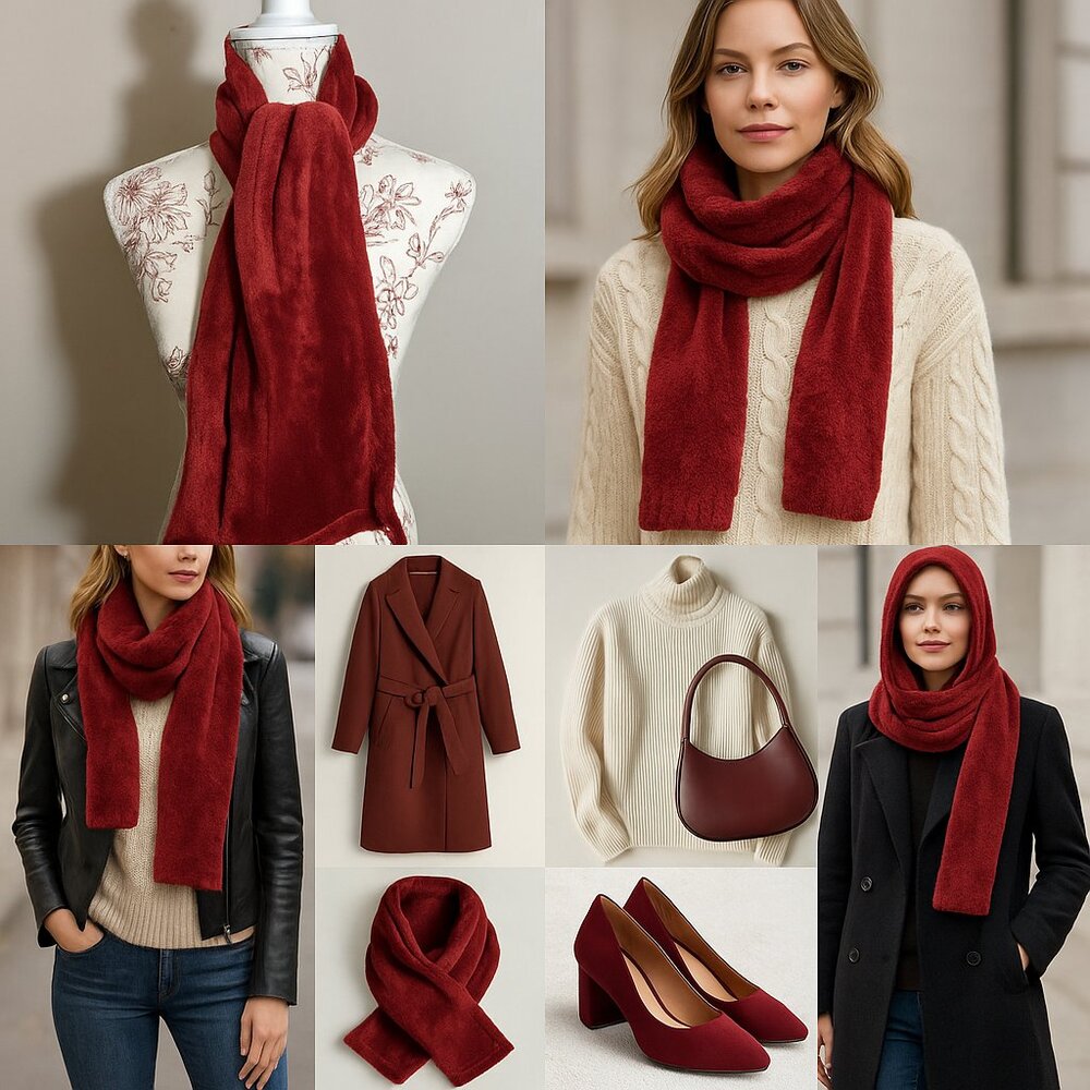❤️ Plush Red Velour Scarf Wrap | Cozy Winter Warmth